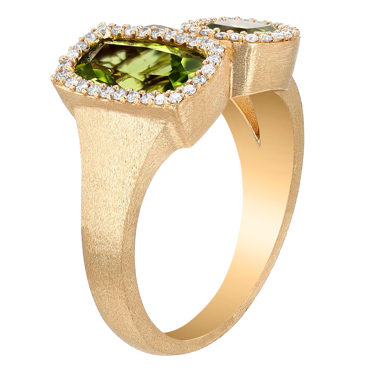 Cushion Cut Peridot & Diamond Cluster Ring in Yellow Gold