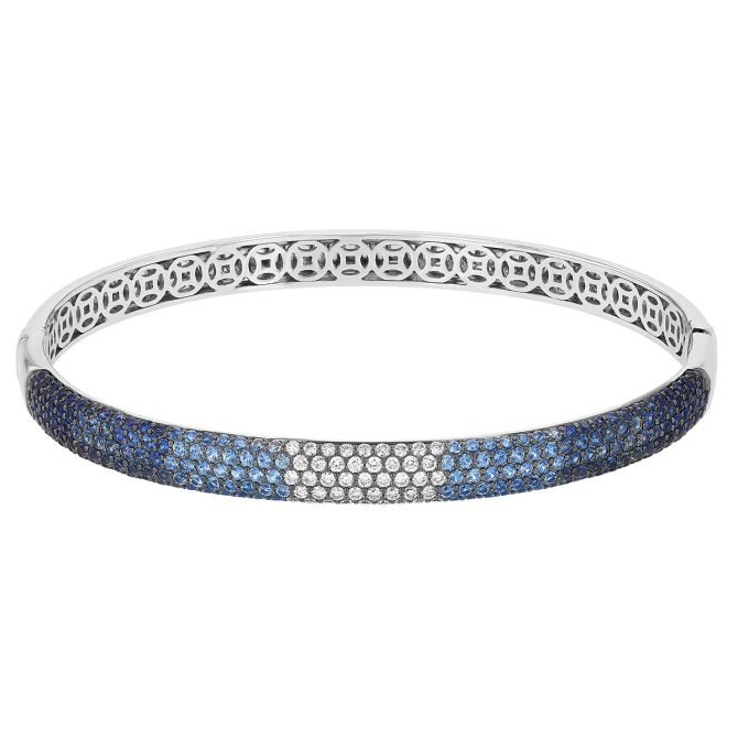 Sapphire & Diamond Pavé Ombre Bangle Bracelet in White Gold