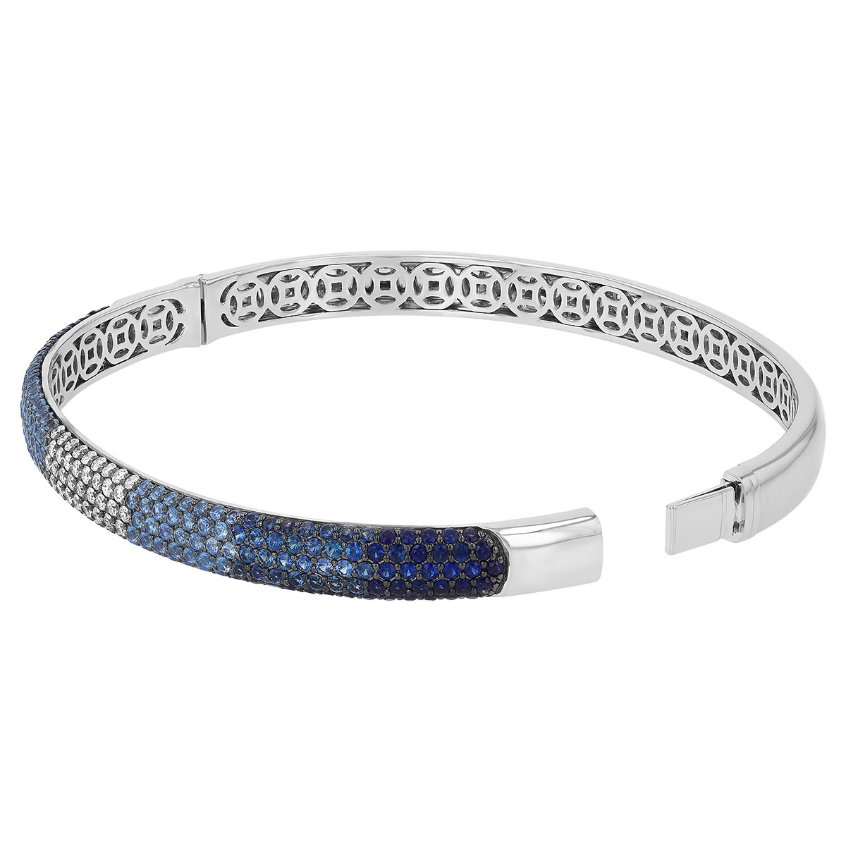 Sapphire & Diamond Pavé Ombre Bangle Bracelet in White Gold