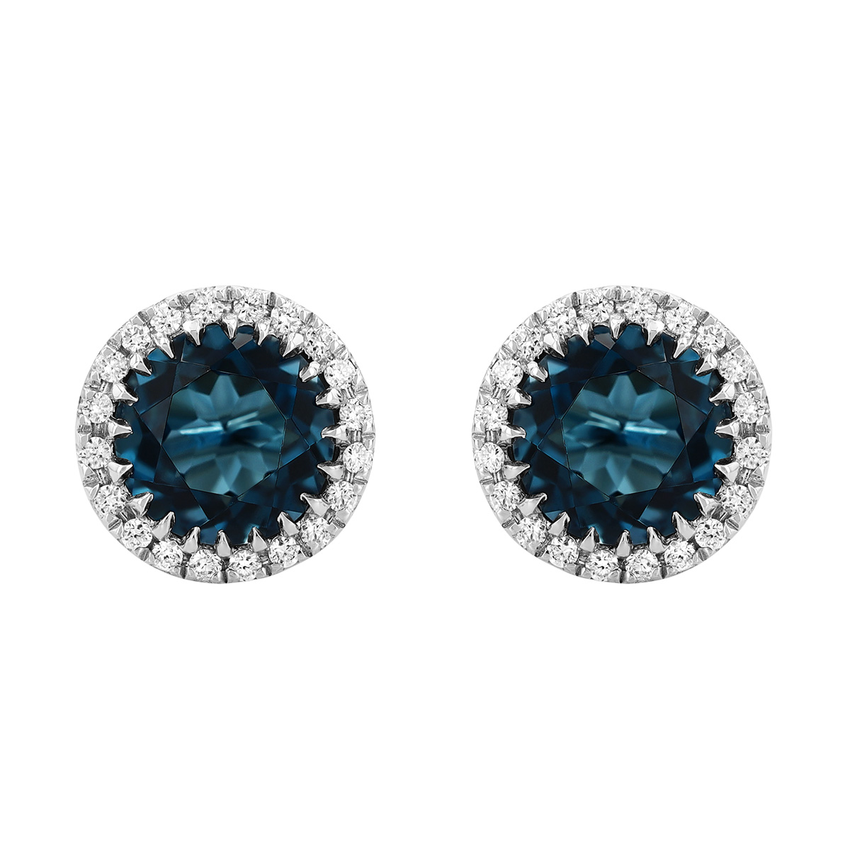 Doves Round Topaz & Diamond Halo Stud Earrings in White Gold