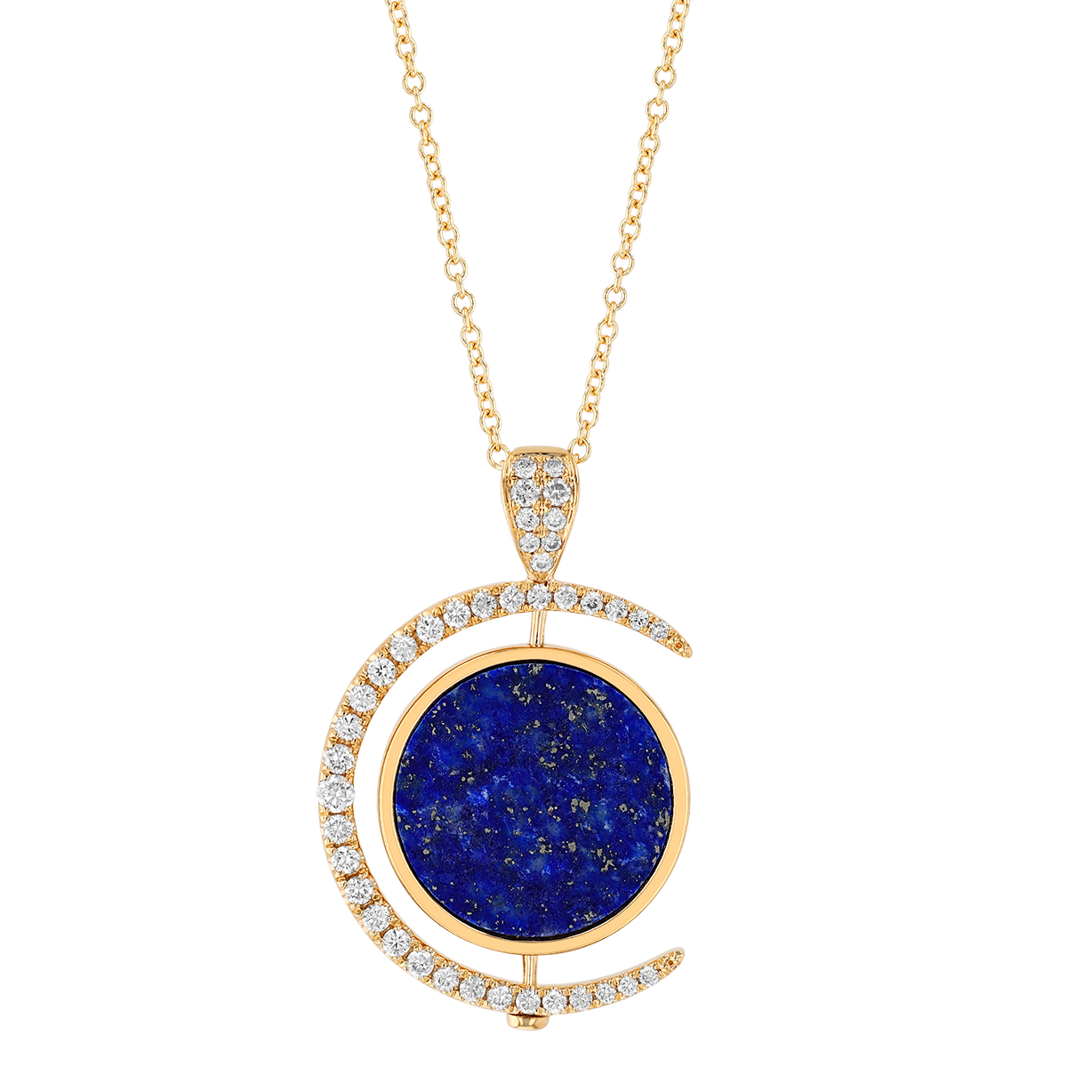 Doves Lapis Lazuli & Diamond Half Moon Flip Disc Pendant in Yellow Gold