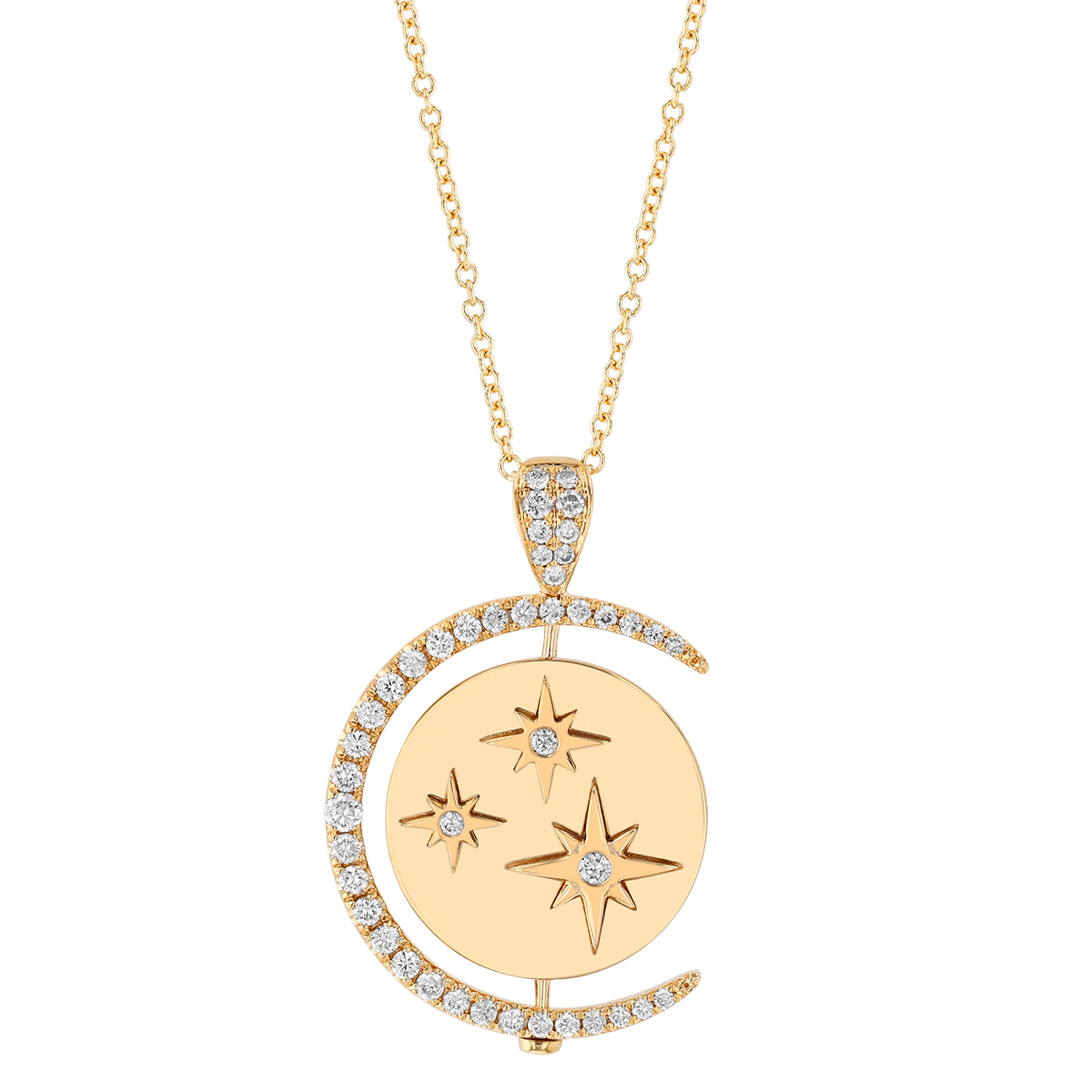 Doves Lapis Lazuli & Diamond Half Moon Flip Disc Pendant in Yellow Gold