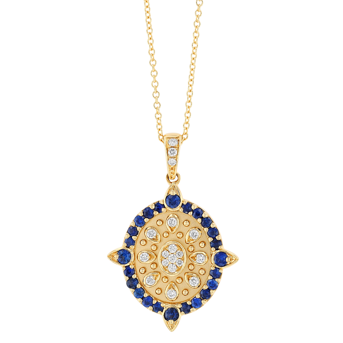 Doves Sapphire & Diamond Oval Pendant in Yellow Gold, 18
