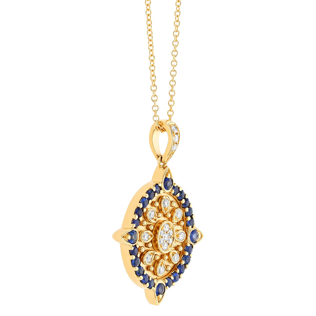 Doves Sapphire & Diamond Oval Pendant in Yellow Gold, 18