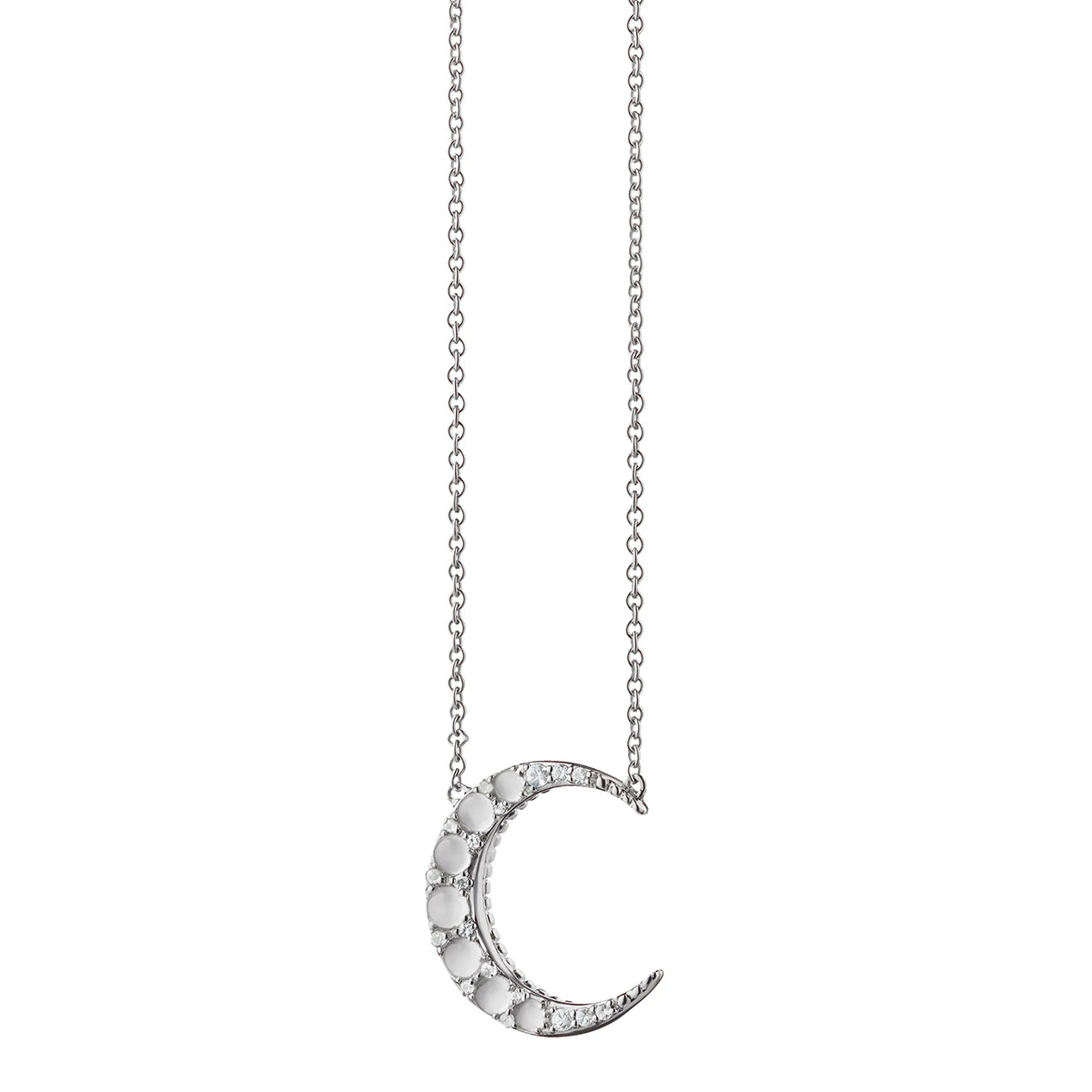 Monica Rich Kosann Moonstone & White Sapphire Crescent Moon Pendant in Sterling Silver, 17