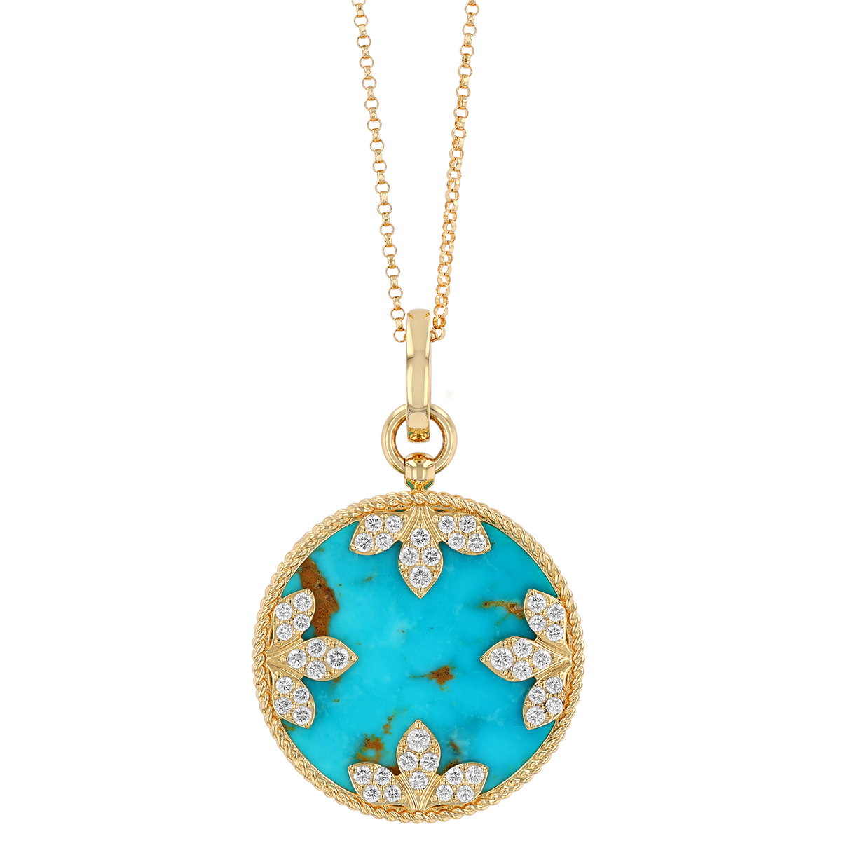 Roberto Coin Turquoise & Diamond Medallion Disc Pendant in Yellow Gold, 17