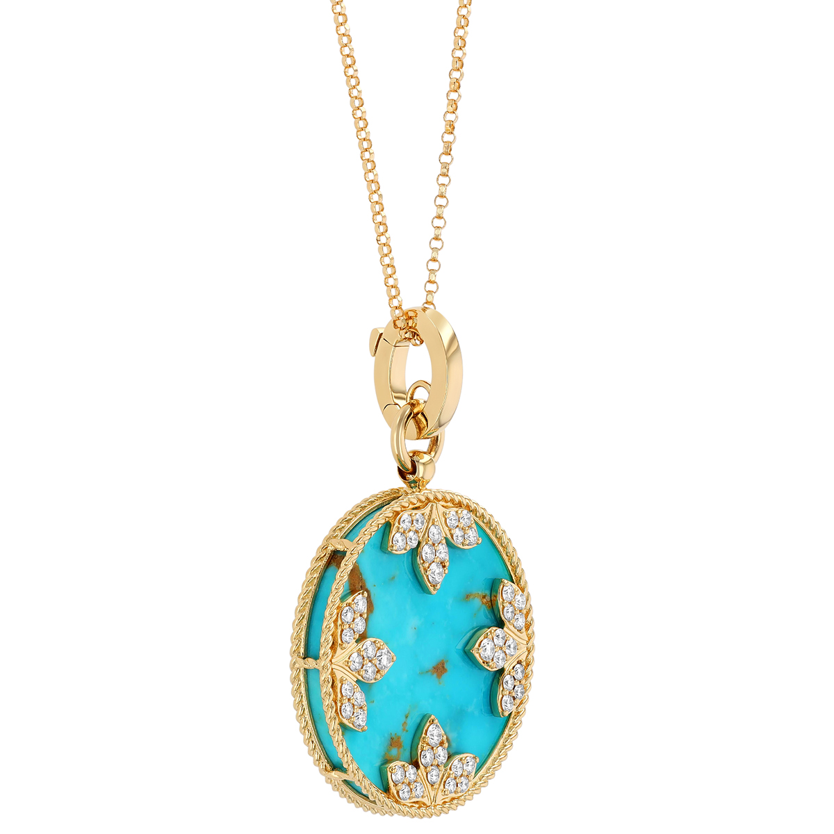 Roberto Coin Turquoise & Diamond Medallion Disc Pendant in Yellow Gold, 17