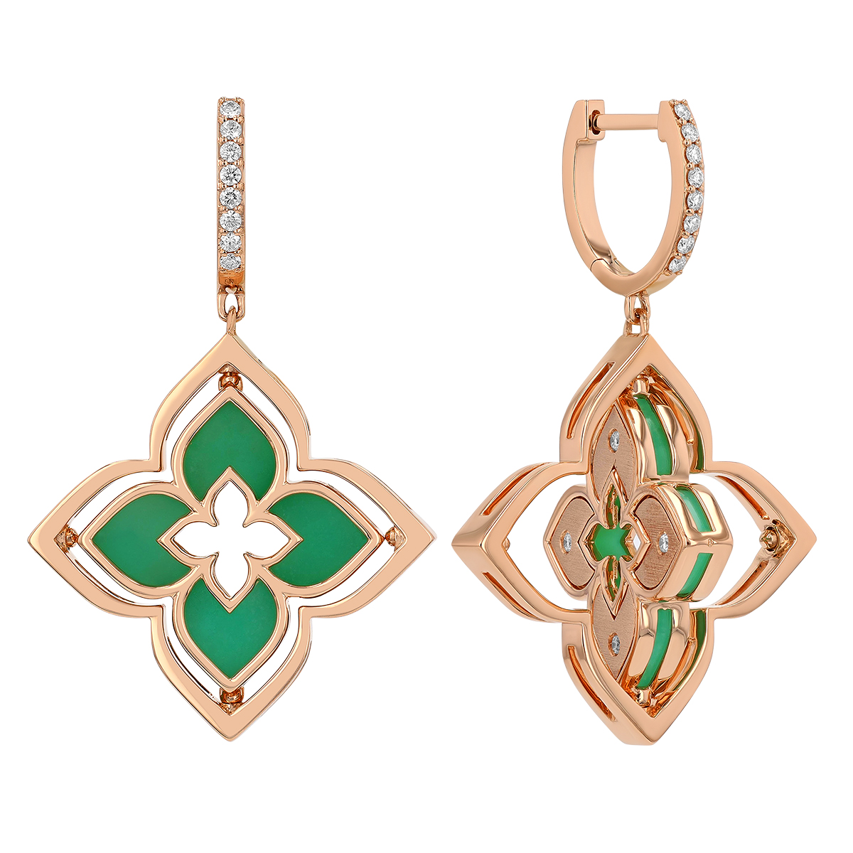 Roberto Coin Venetian Princess Pirouette Diamond & Chrysoprase Dangle Earrings in Rose Gold
