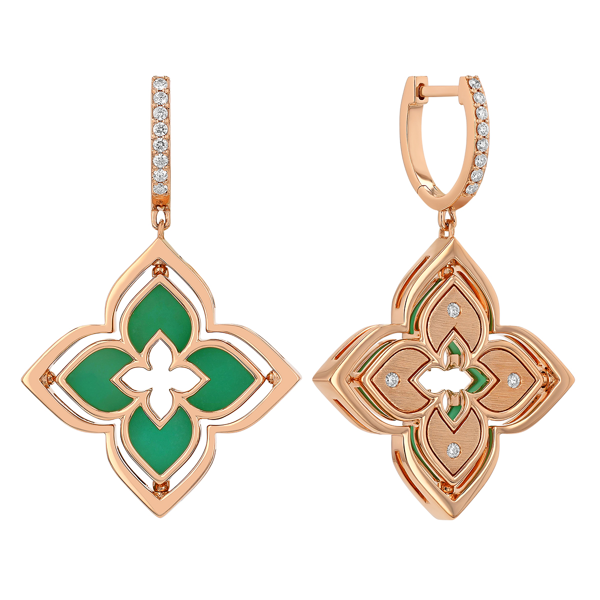 Roberto Coin Venetian Princess Pirouette Diamond & Chrysoprase Dangle Earrings in Rose Gold