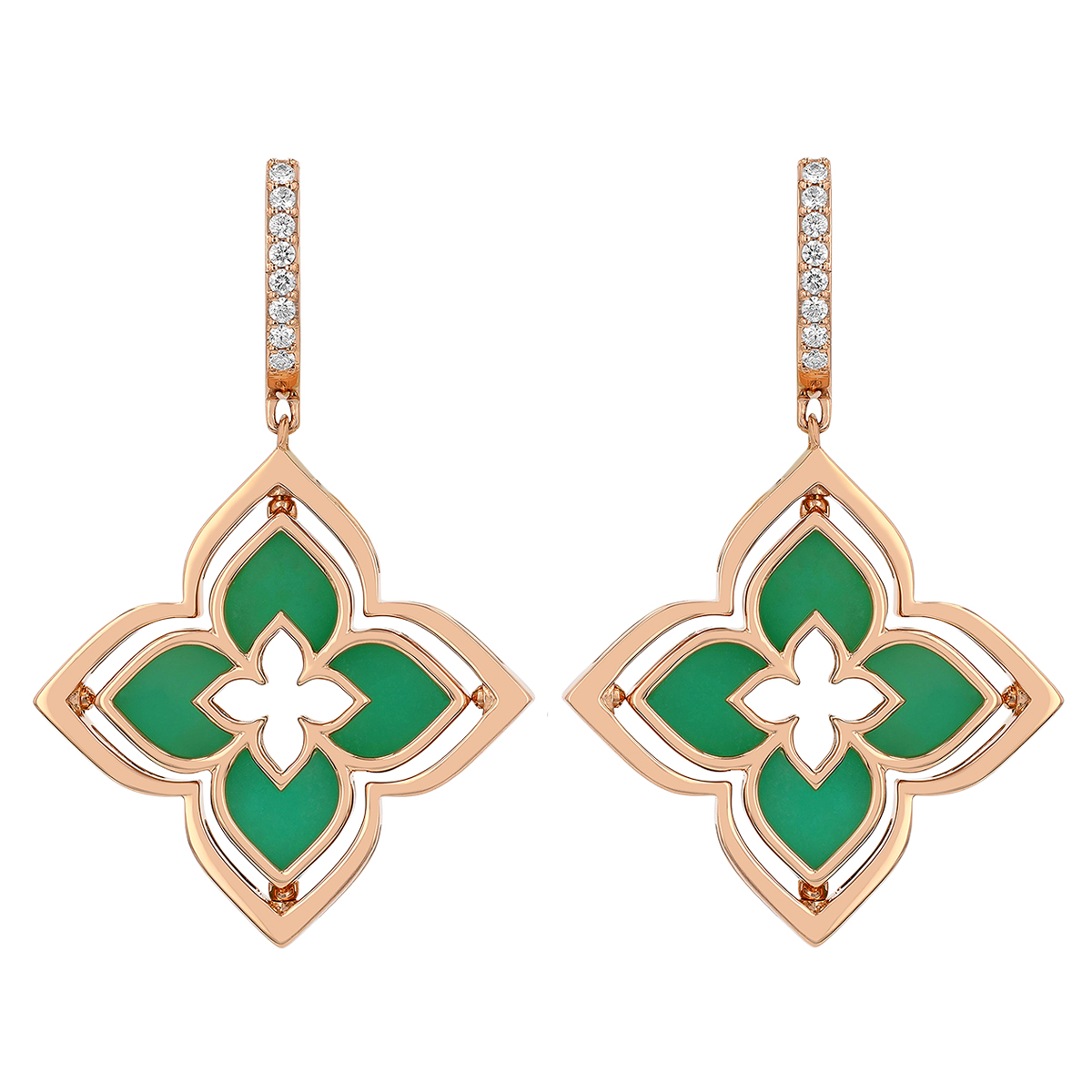 Roberto Coin Venetian Princess Pirouette Diamond & Chrysoprase Dangle Earrings in Rose Gold