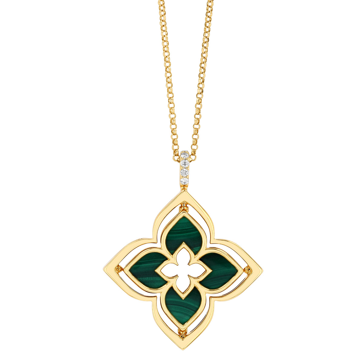 Roberto Coin Venetian Princess Pirouette Malachite & Diamond Flower Pendant in Yellow Gold
