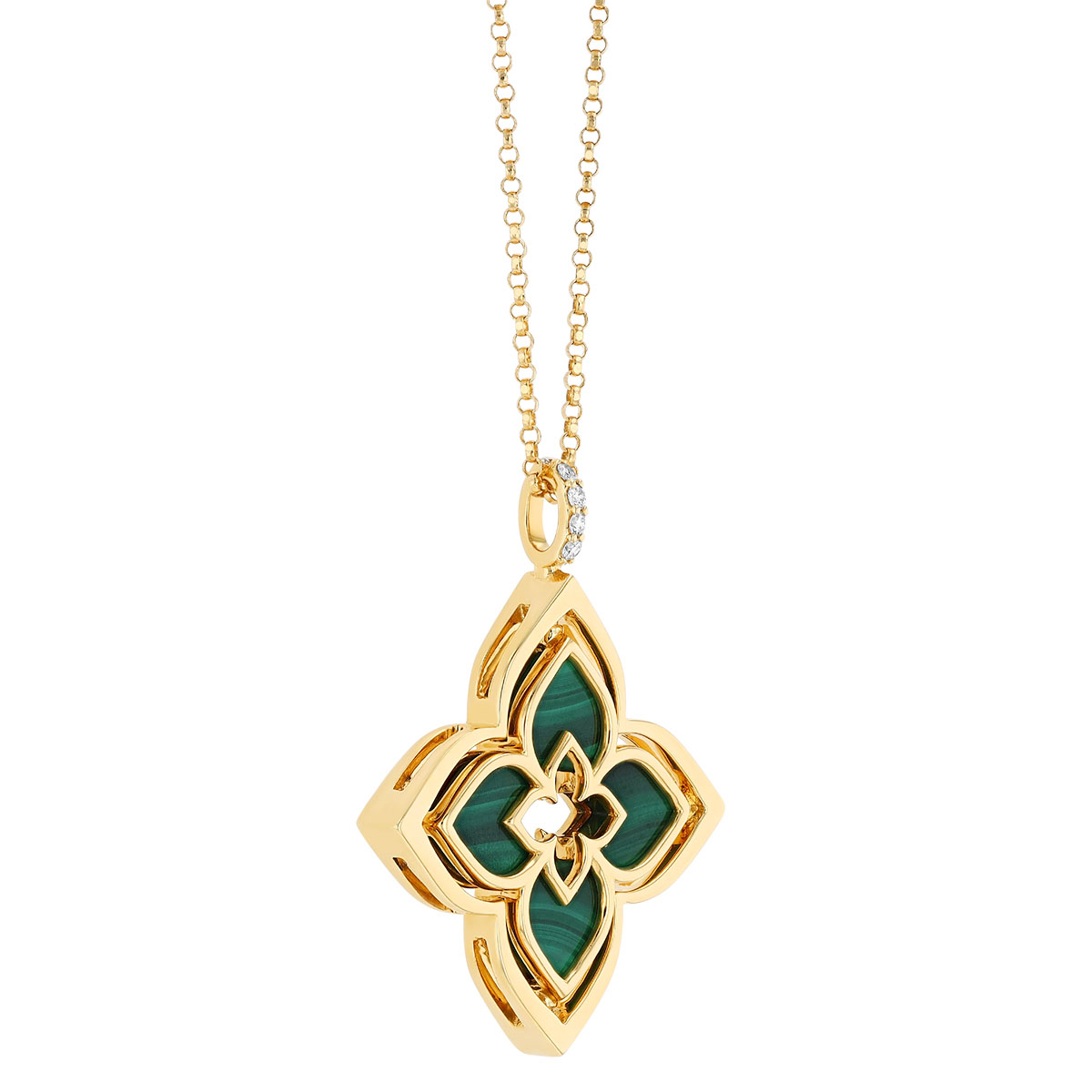 Roberto Coin Venetian Princess Pirouette Malachite & Diamond Flower Pendant in Yellow Gold