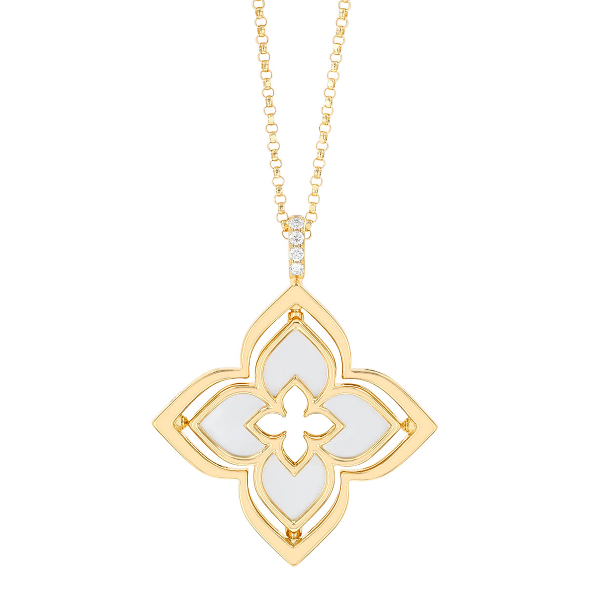 Roberto Coin Venetian Princess Pirouette Diamond & Mother of Pearl Pendant in  Yellow Gold, 17