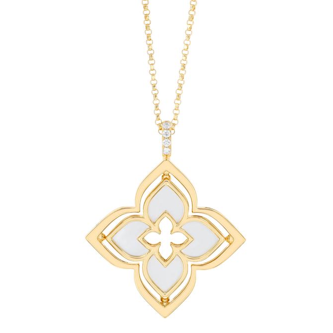 Roberto Coin Venetian Princess Pirouette Diamond & Mother of Pearl Pendant in  Yellow Gold, 17"