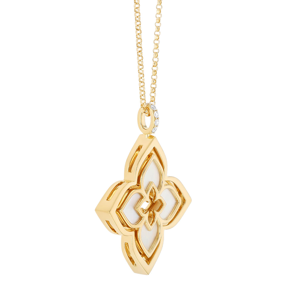 Roberto Coin Venetian Princess Pirouette Diamond & Mother of Pearl Pendant in  Yellow Gold, 17