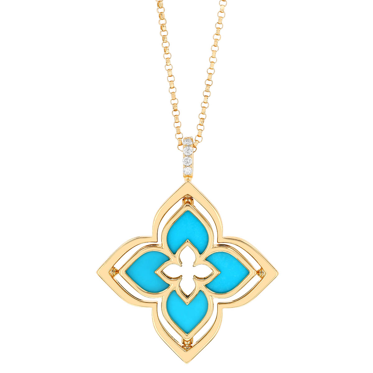 Roberto Coin Venetian Princess Pirouette Diamond &  Turquoise Pendant in  Yellow Gold, 17
