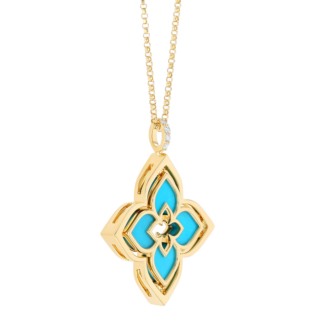 Roberto Coin Venetian Princess Pirouette Diamond &  Turquoise Pendant in  Yellow Gold, 17