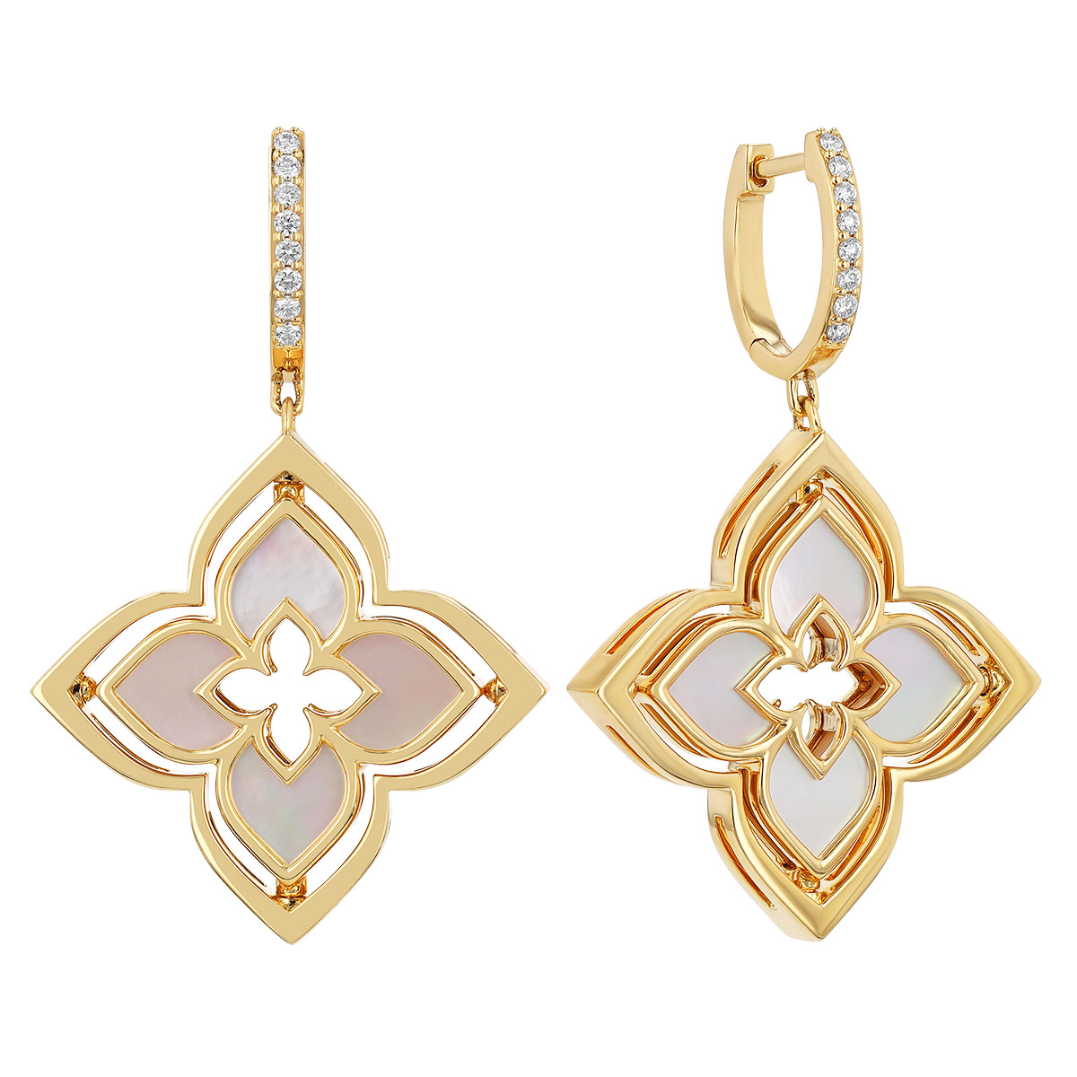 Roberto Coin Venetian Princess Pirouette Mother of Pearl & Diamond Dangle Earrings in Yellow Gold
