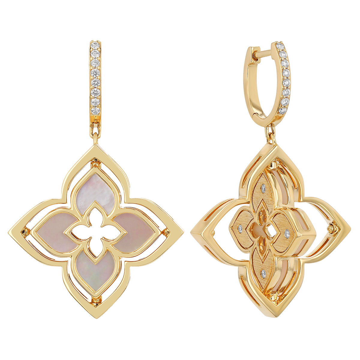 Roberto Coin Venetian Princess Pirouette Mother of Pearl & Diamond Dangle Earrings in Yellow Gold