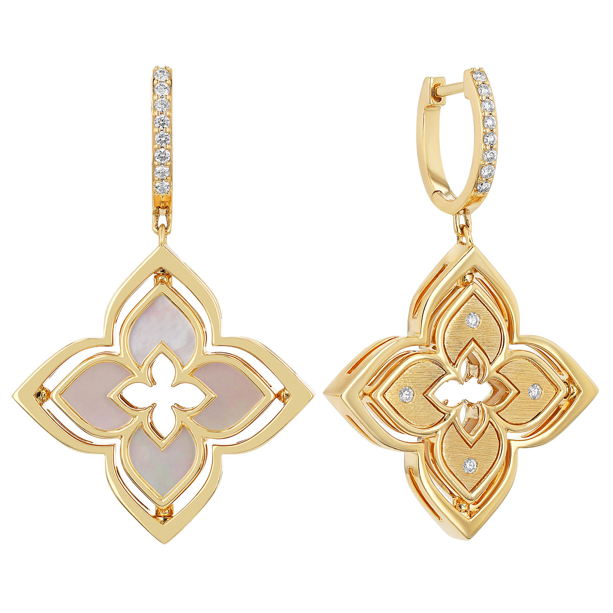 Roberto Coin Venetian Princess Pirouette Mother of Pearl & Diamond Dangle Earrings in Yellow Gold