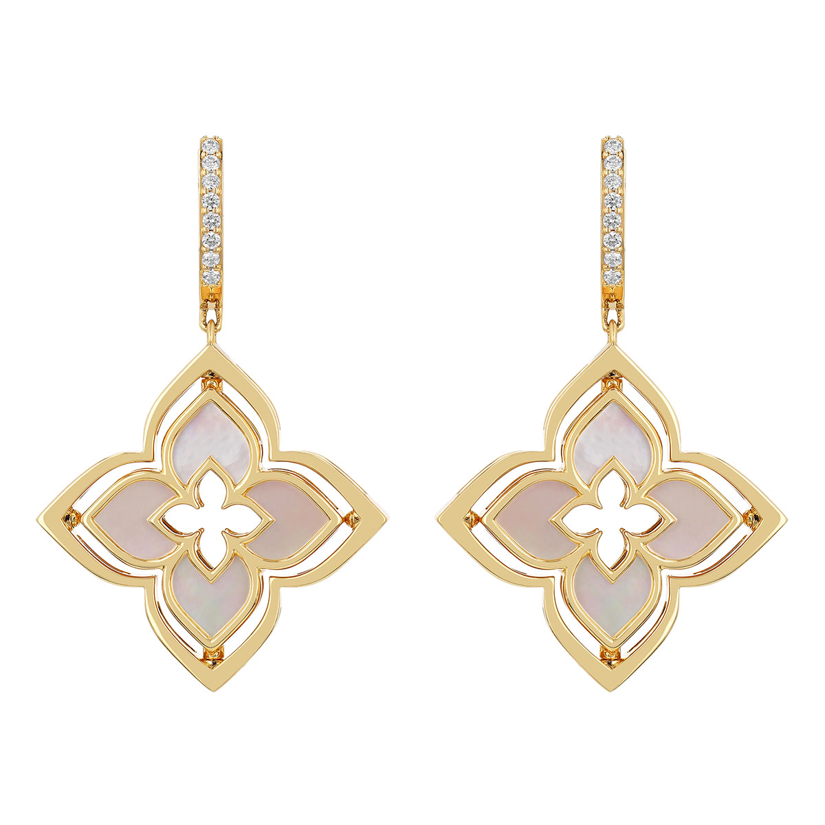 Roberto Coin Venetian Princess Pirouette Mother of Pearl & Diamond Dangle Earrings in Yellow Gold
