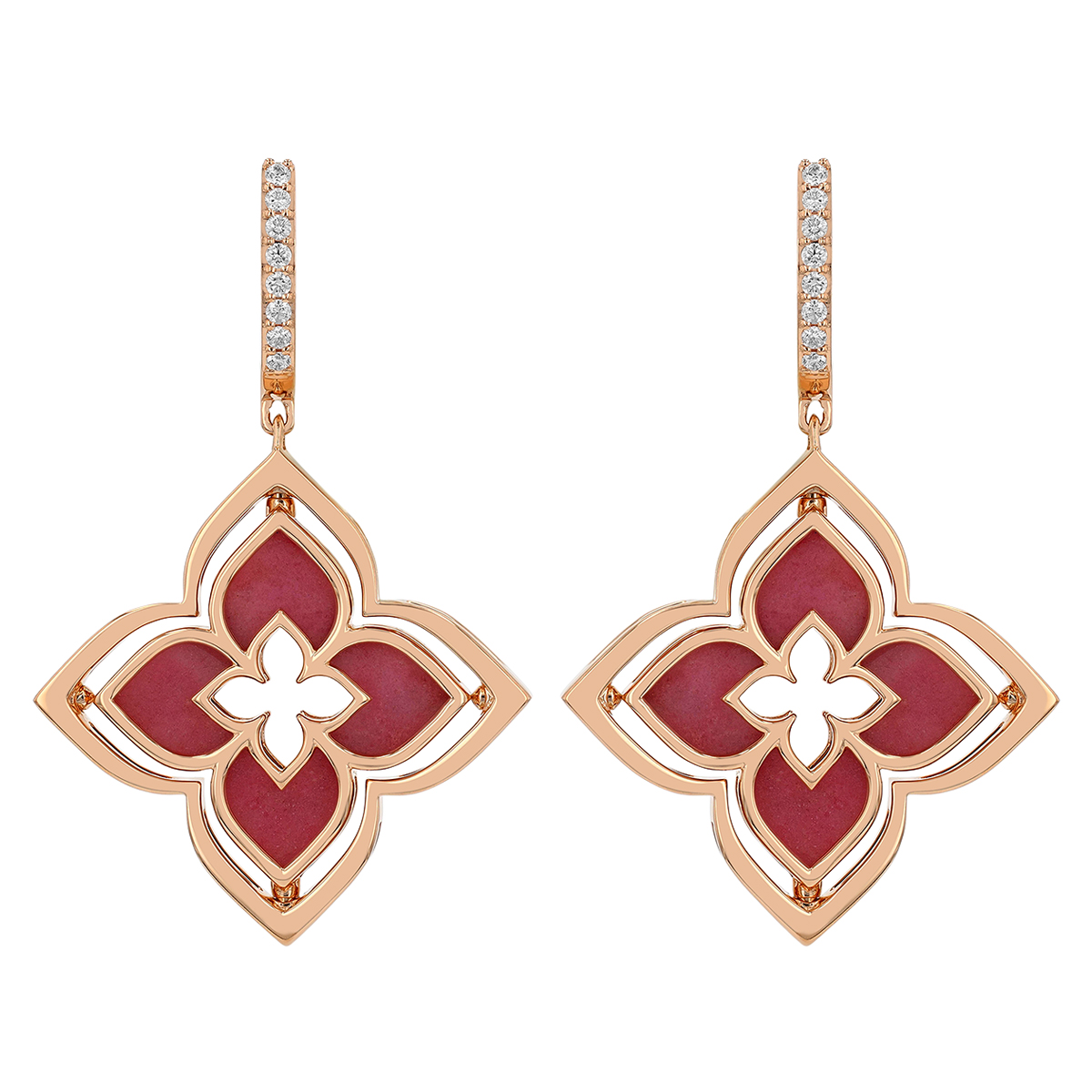 Roberto Coin Venetian Princess Pirouette Diamond Pave & Rhodochrosite Dangle Earrings in Rose Gold