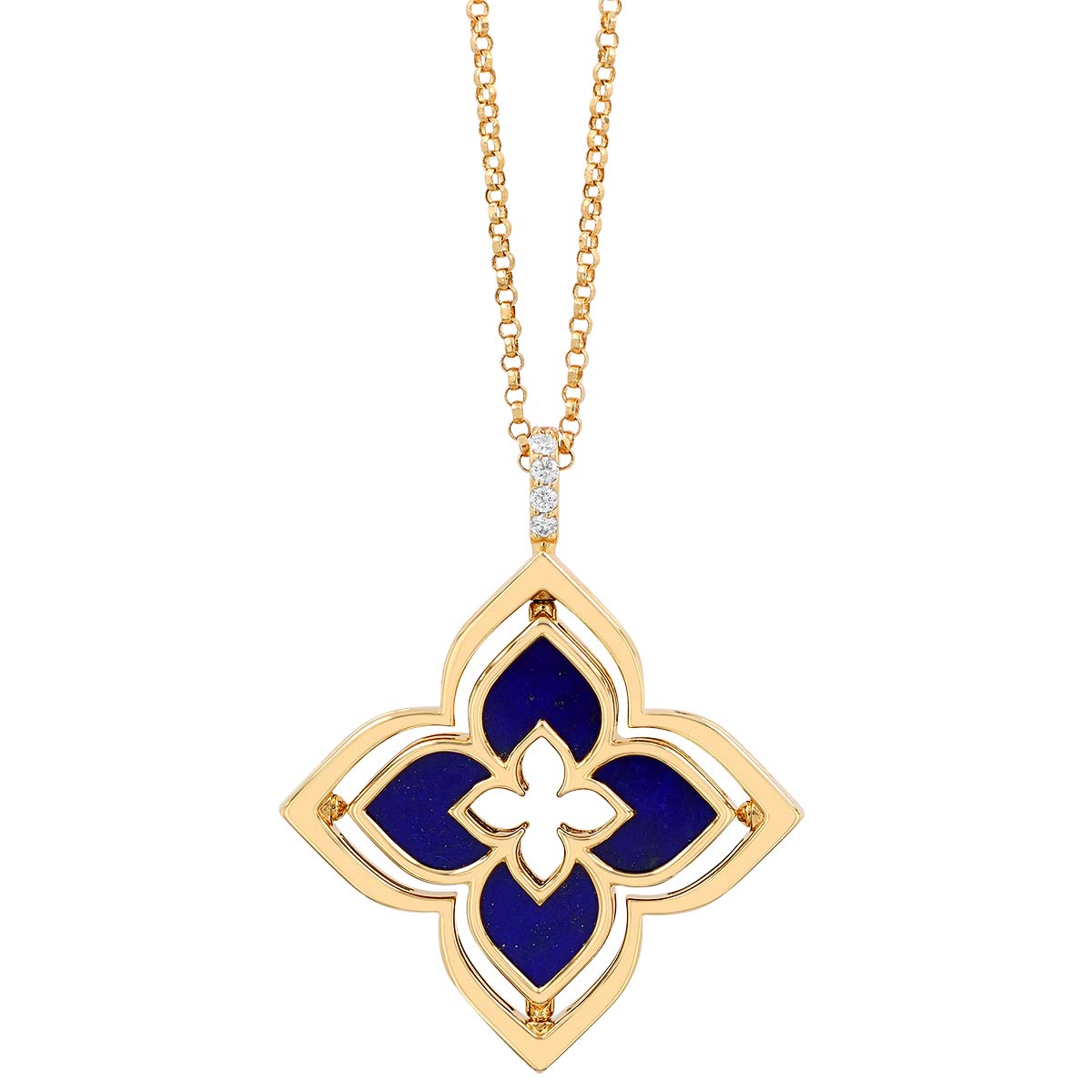 Roberto Coin Venetian Princess Pirouette Diamond Pave & Lapis Lazuli Pendant in Yellow Gold, 17