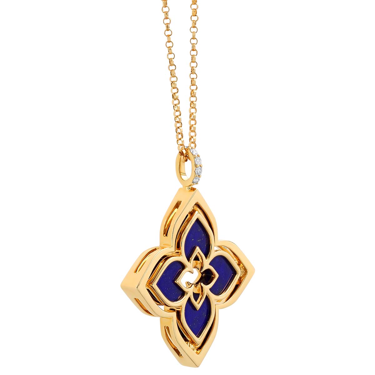 Roberto Coin Venetian Princess Pirouette Diamond Pave & Lapis Lazuli Pendant in Yellow Gold, 17