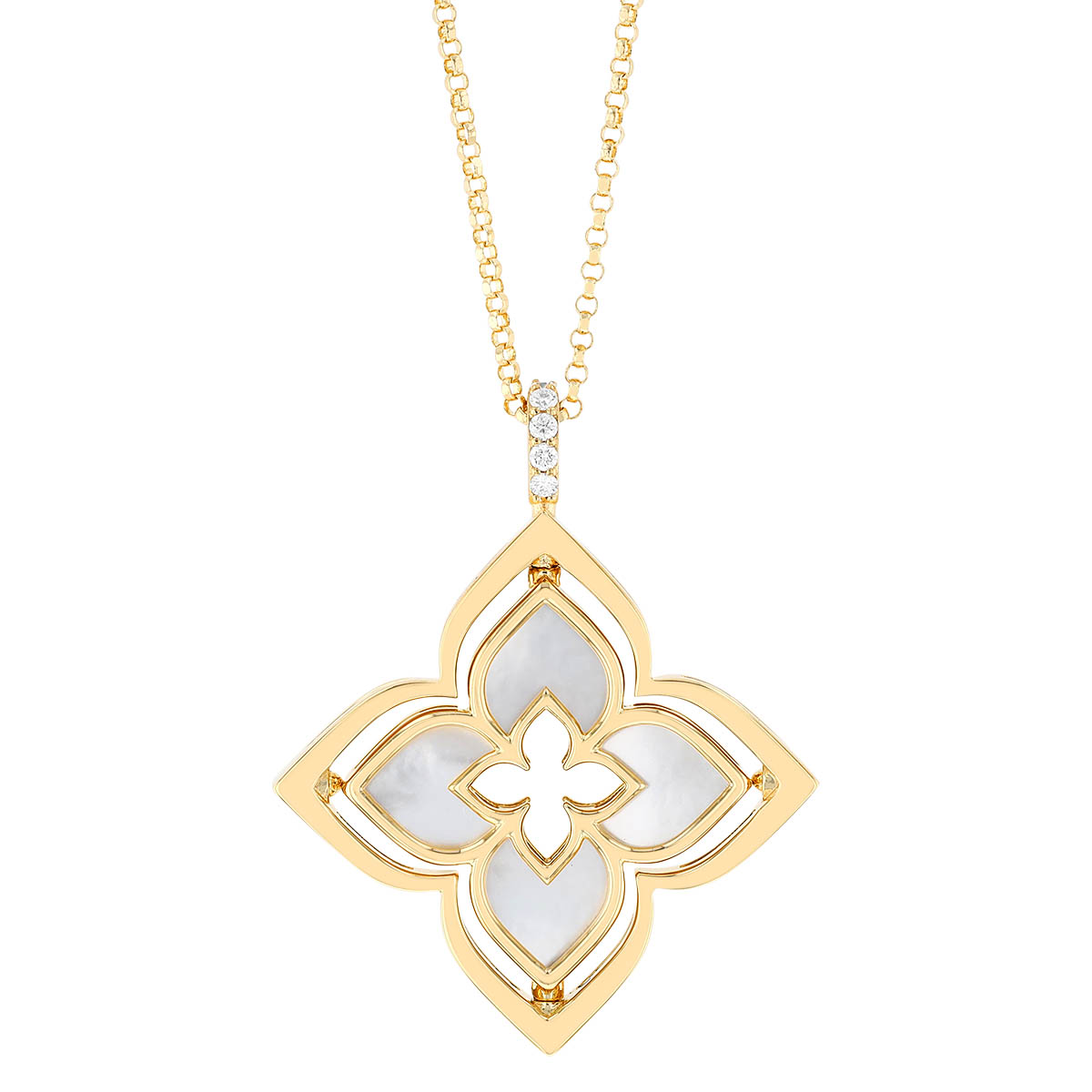 Roberto Coin Venetian Princess Pirouette Diamond Pave & Mother of Pearl Pendant in  Yellow Gold, 17