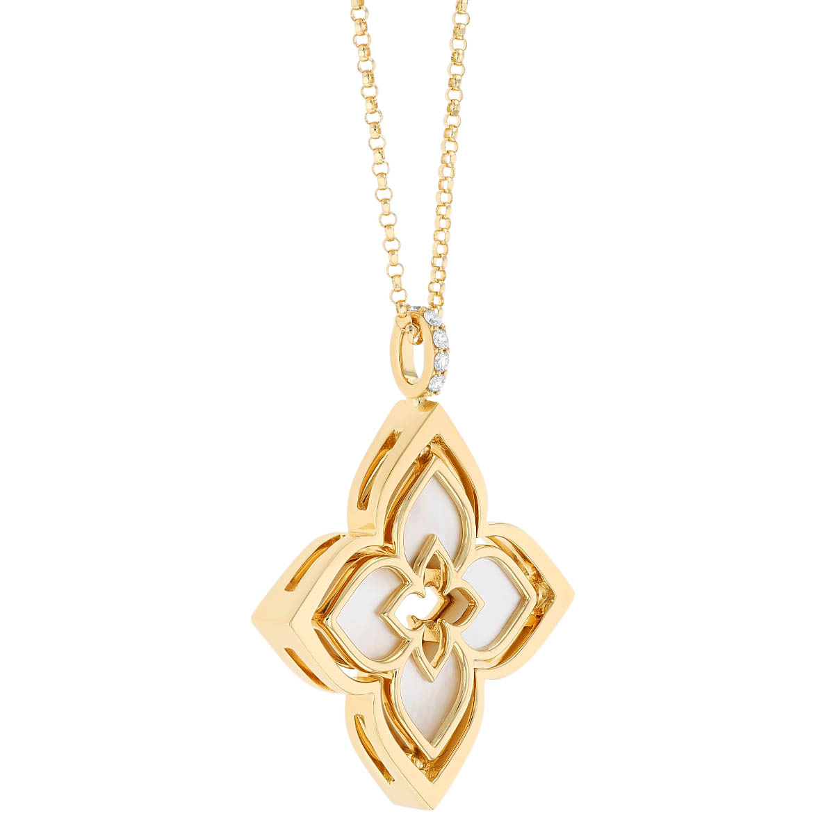 Roberto Coin Venetian Princess Pirouette Diamond Pave & Mother of Pearl Pendant in  Yellow Gold, 17