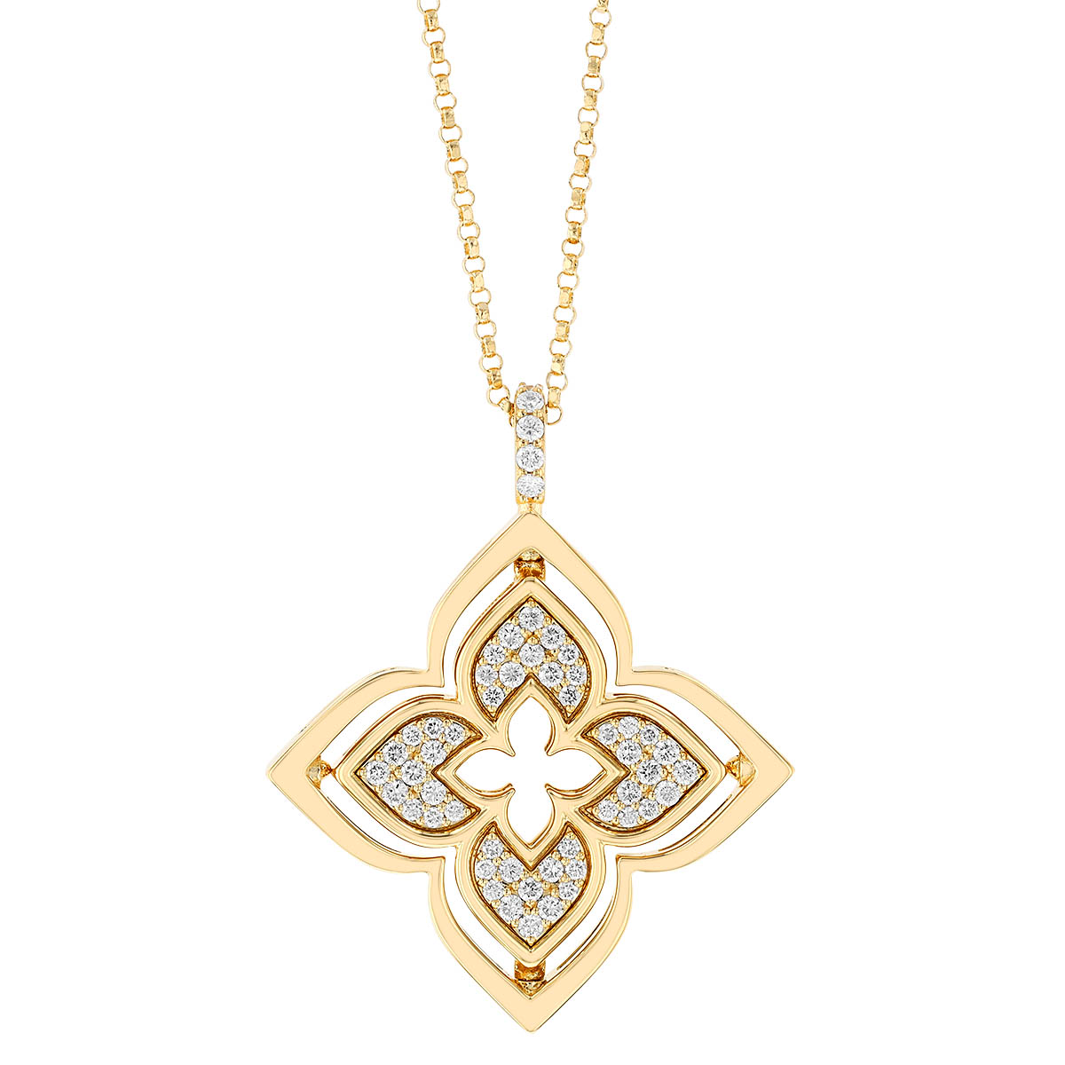 Roberto Coin Venetian Princess Pirouette Diamond Pave & Mother of Pearl Pendant in  Yellow Gold, 17