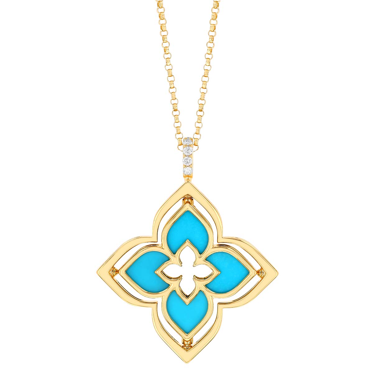 Roberto Coin Venetian Princess Pirouette Diamond Pave & Turquoise Pendant in  Yellow Gold, 17