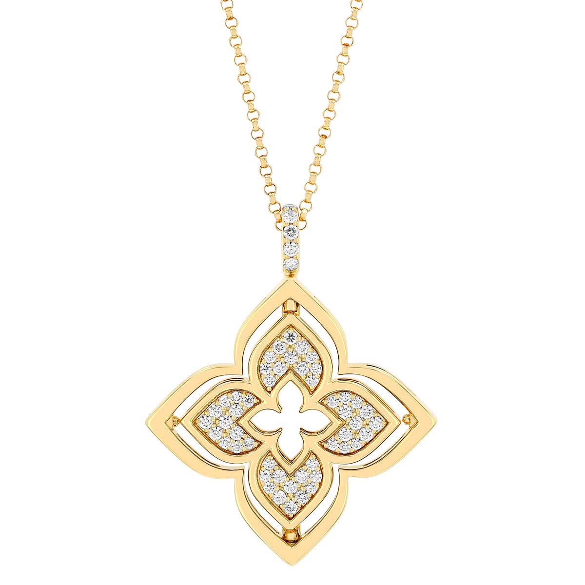 Roberto Coin Venetian Princess Pirouette Diamond Pave & Turquoise Pendant in  Yellow Gold, 17