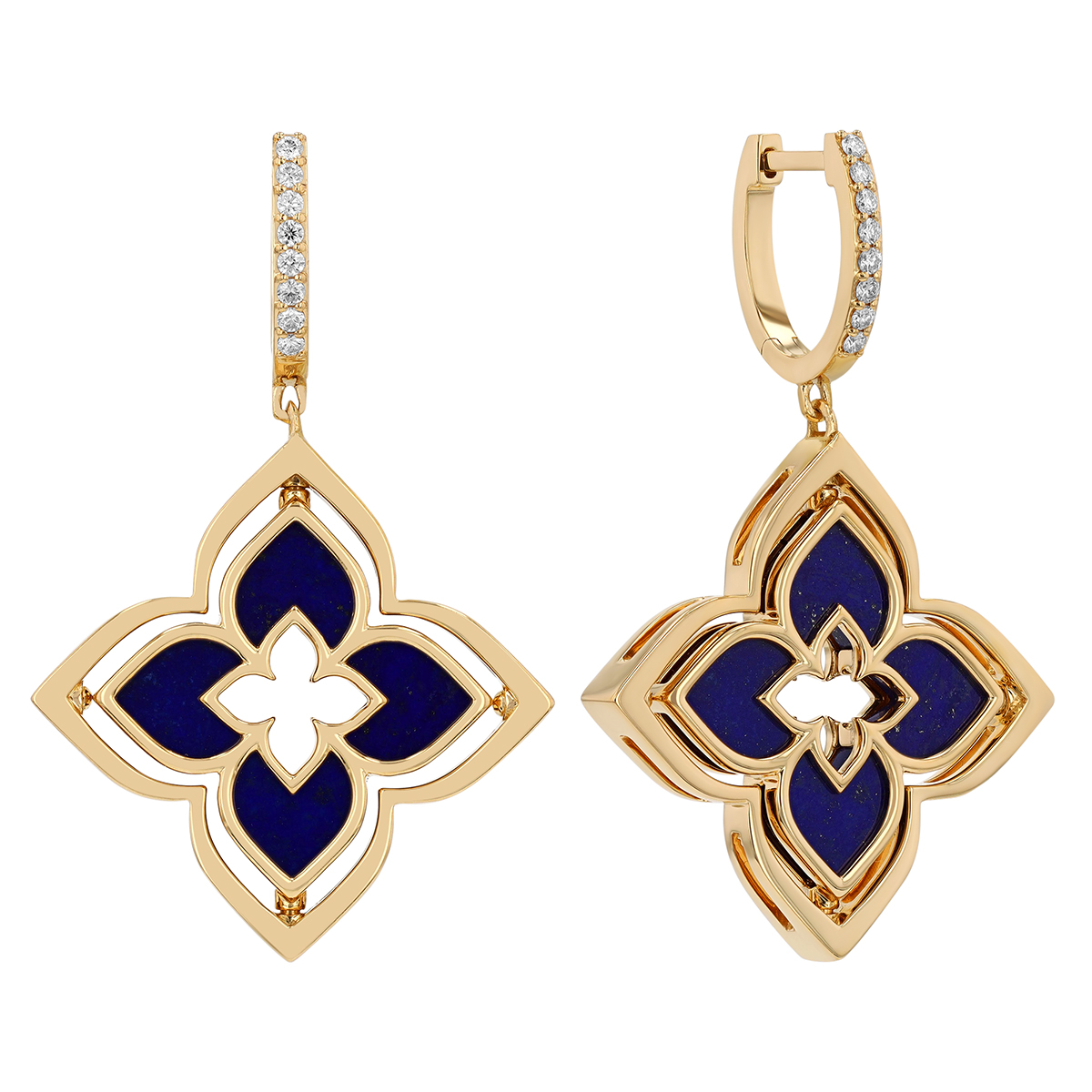 Roberto Coin Venetian Princess Pirouette Diamond Pave & Lapis Lazuli Dangle Earrings in Yellow Gold