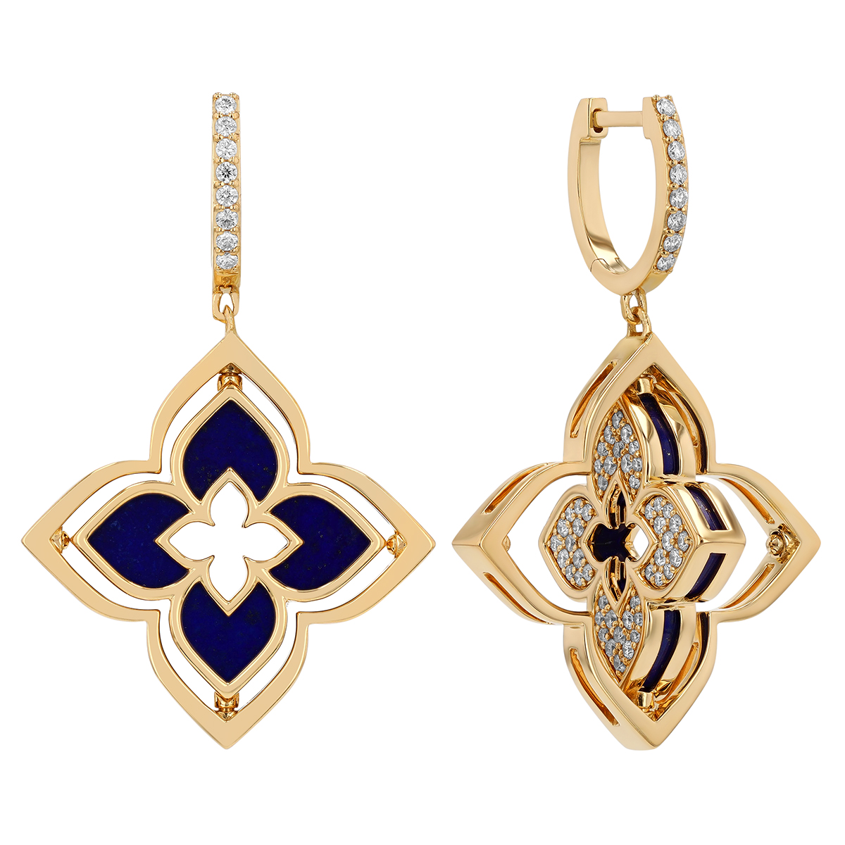 Roberto Coin Venetian Princess Pirouette Diamond Pave & Lapis Lazuli Dangle Earrings in Yellow Gold