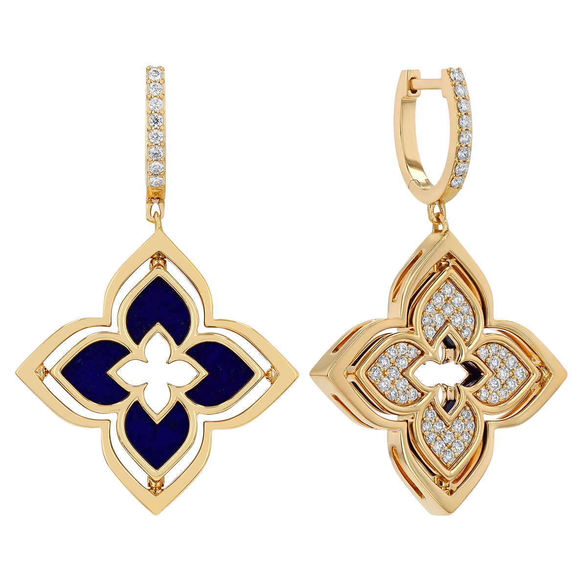 Roberto Coin Venetian Princess Pirouette Diamond Pave & Lapis Lazuli Dangle Earrings in Yellow Gold