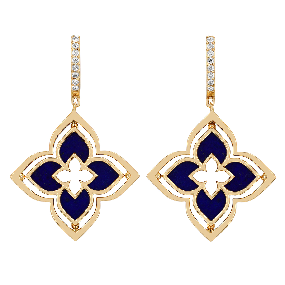 Roberto Coin Venetian Princess Pirouette Diamond Pave & Lapis Lazuli Dangle Earrings in Yellow Gold