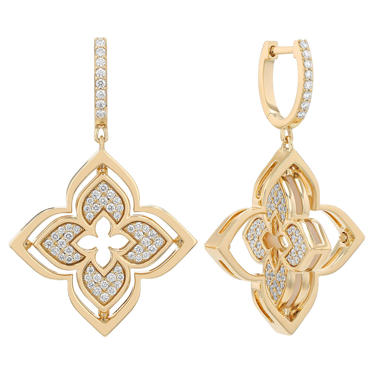 Roberto Coin Venetian Princess Pirouette Diamond Pave & Mother of Pearl Dangle Earrings in Yellow Go