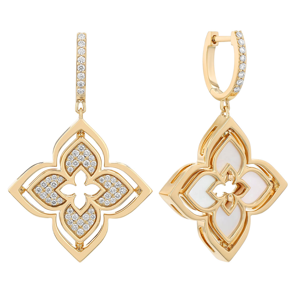 Roberto Coin Venetian Princess Pirouette Diamond Pave & Mother of Pearl Dangle Earrings in Yellow Go