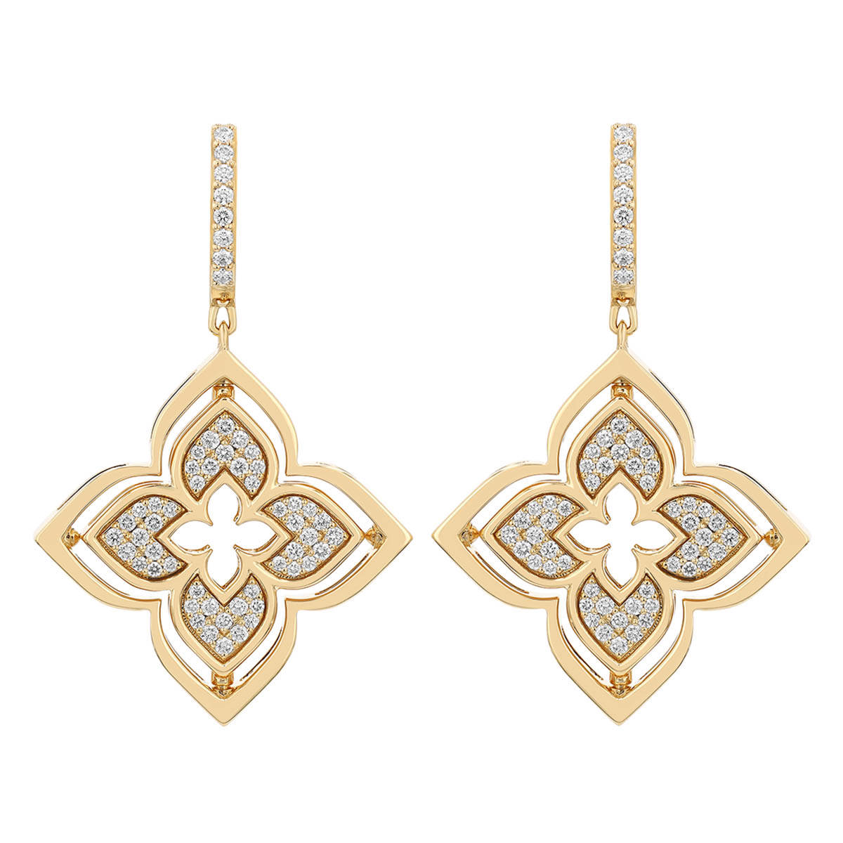 Roberto Coin Venetian Princess Pirouette Diamond Pave & Mother of Pearl Dangle Earrings in Yellow Go