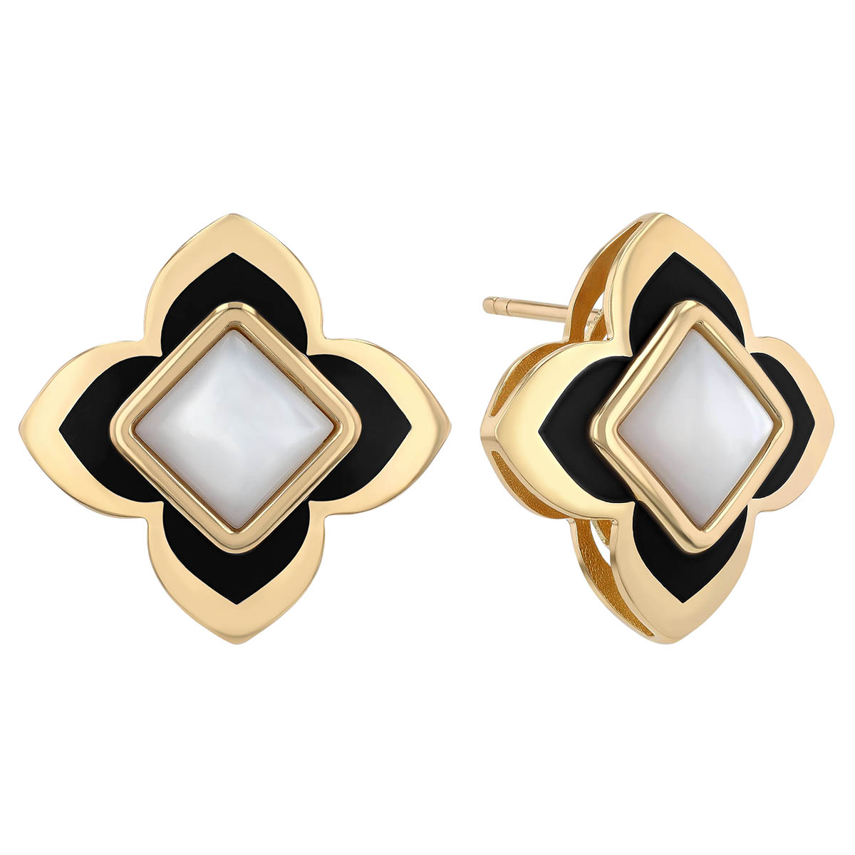 Roberto Coin Palazzo Ducale Carnival Yellow Gold, Black Enamel, and Mother of Pearl Earrings