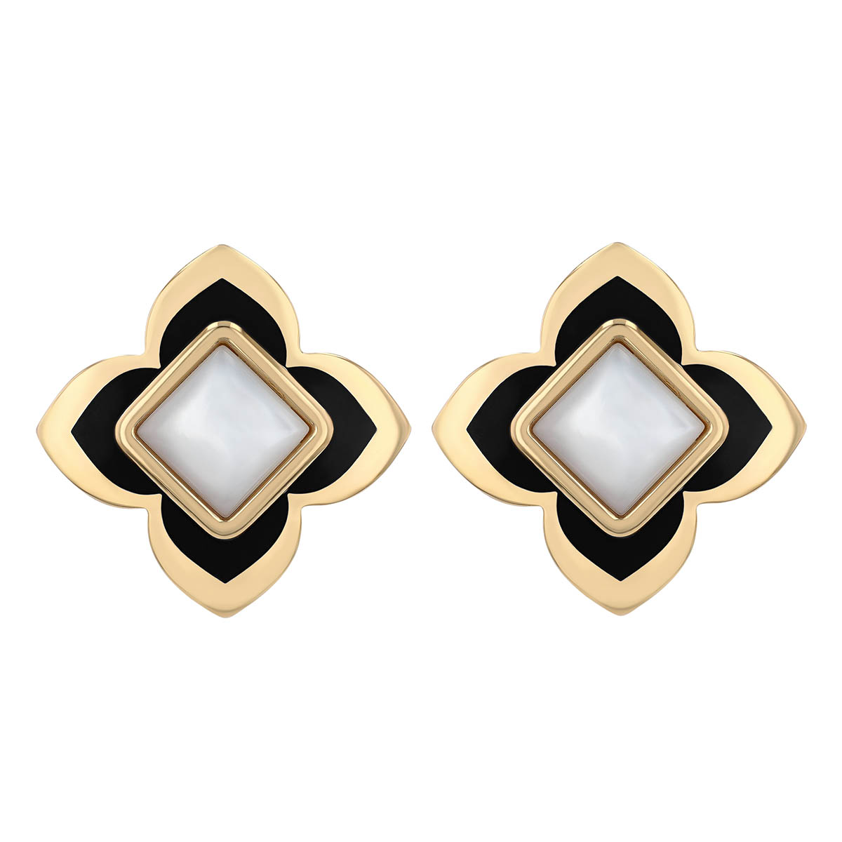 Roberto Coin Palazzo Ducale Carnival Yellow Gold, Black Enamel, and Mother of Pearl Earrings