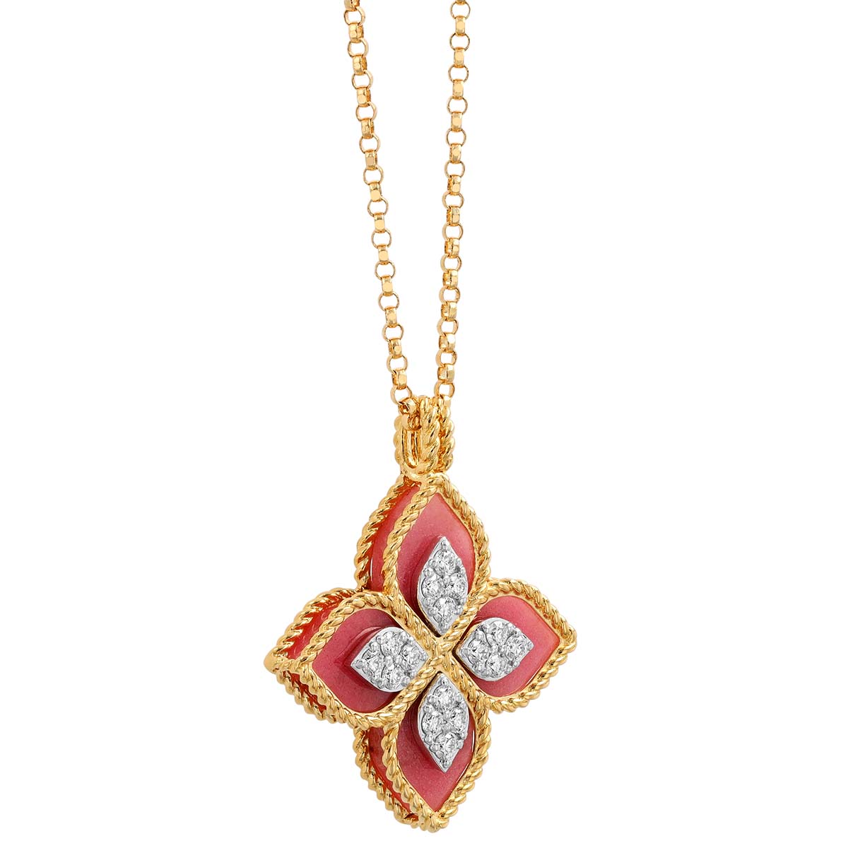 Roberto Coin Venetian Princess Rhodochrosite & Diamond Pendant in Yellow Gold, 18