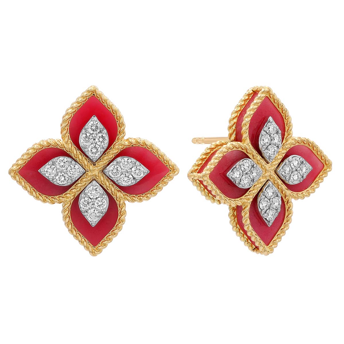Roberto Coin Venetian Princess Rhodochrosite & Diamond Post Earrings in Yellow Gold