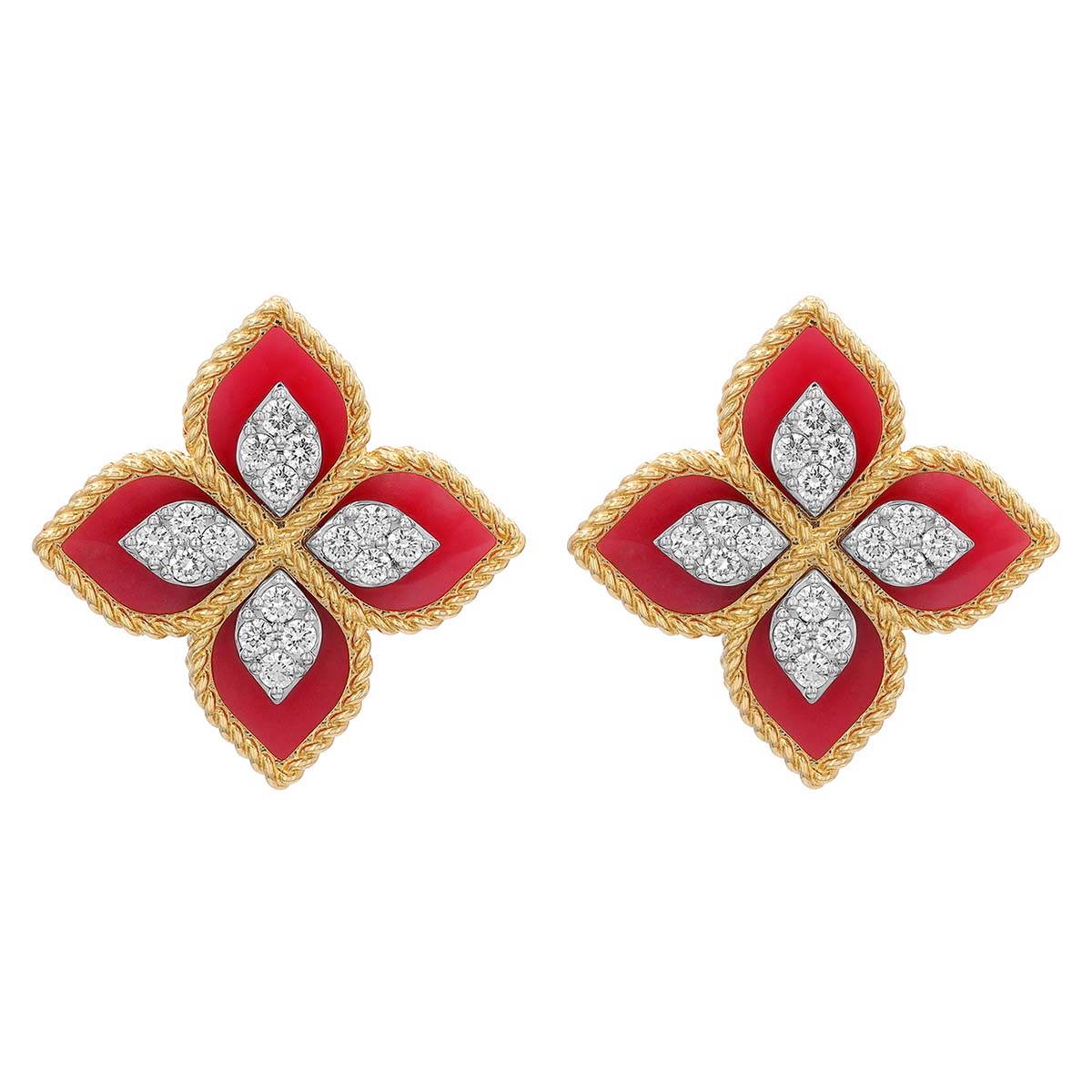 Roberto Coin Venetian Princess Rhodochrosite & Diamond Post Earrings in Yellow Gold