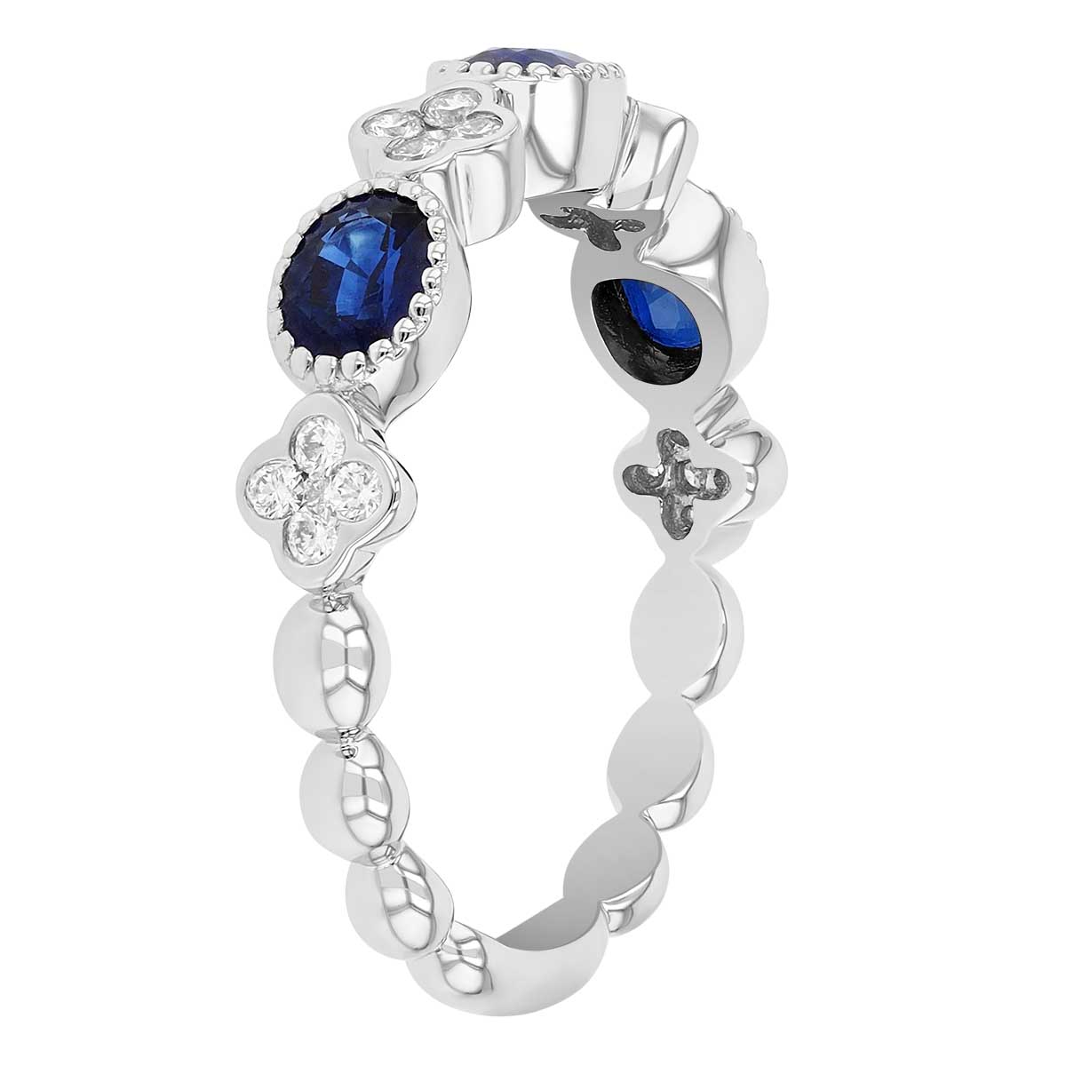 Oval Sapphire & Diamond Cluster Pattern Ring in White Gold