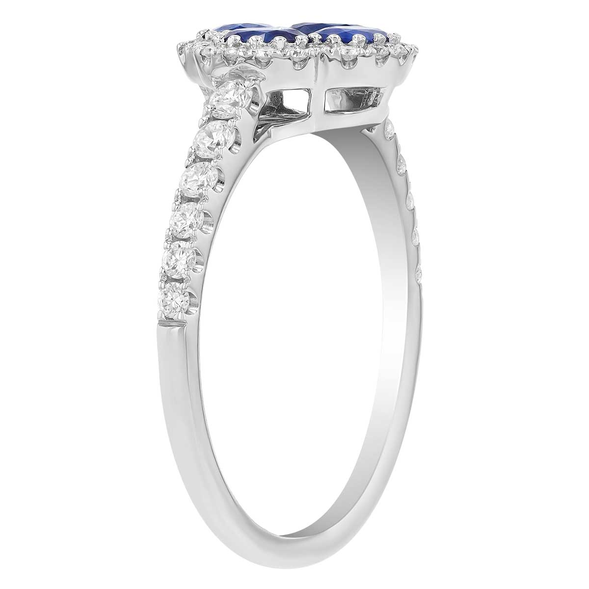 Sapphire Cluster Clover & Diamond Halo Ring in White Gold