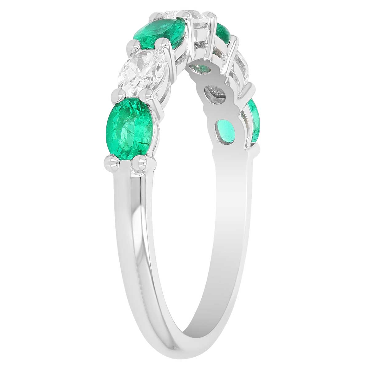 Oval Emearld & Diamond Alternating Pattern Stacking Ring in White Gold