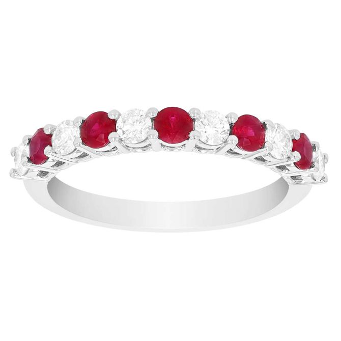 Round Ruby & Diamond Alternating Pattern Stacking Ring in White Gold