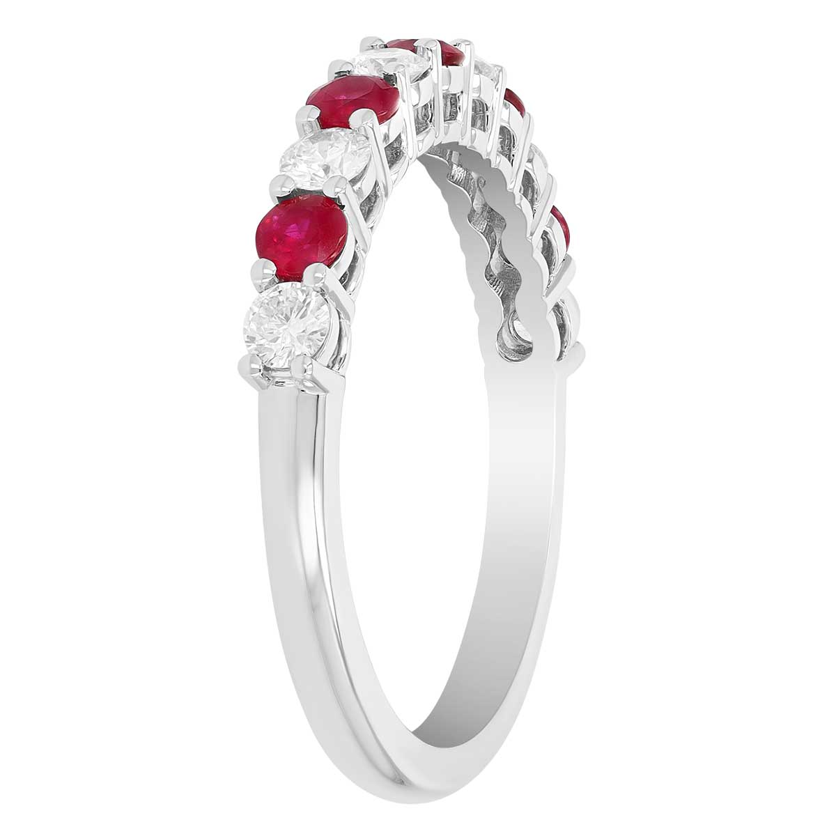 Round Ruby & Diamond Alternating Pattern Stacking Ring in White Gold